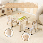 Kids Table and Chairs Set, 23.6''L x 23.6''W Toddler Table and Chairs, Height Adjustable Kids Study Table for Ages 2-10, Graffiti Desktop Children Activity Table with Anti-Slip Foot Covers