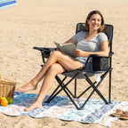 Oversized Padded Camping Chair, Heavy Duty Steel Frame, 450 lb Capacity, Folding Camp Chair with 6-Can Cooler, Carry Bag for Outdoor Camping, Beach, Hiking(Gray & Black)