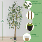 Artificial Eucalyptus Tree, 7ft Tall Silk Leaves Fake Plant with Basket for Outdoor Indoor, 83'' Faux Eucalyptus Trees for Home Office Livingroom Floor Décor