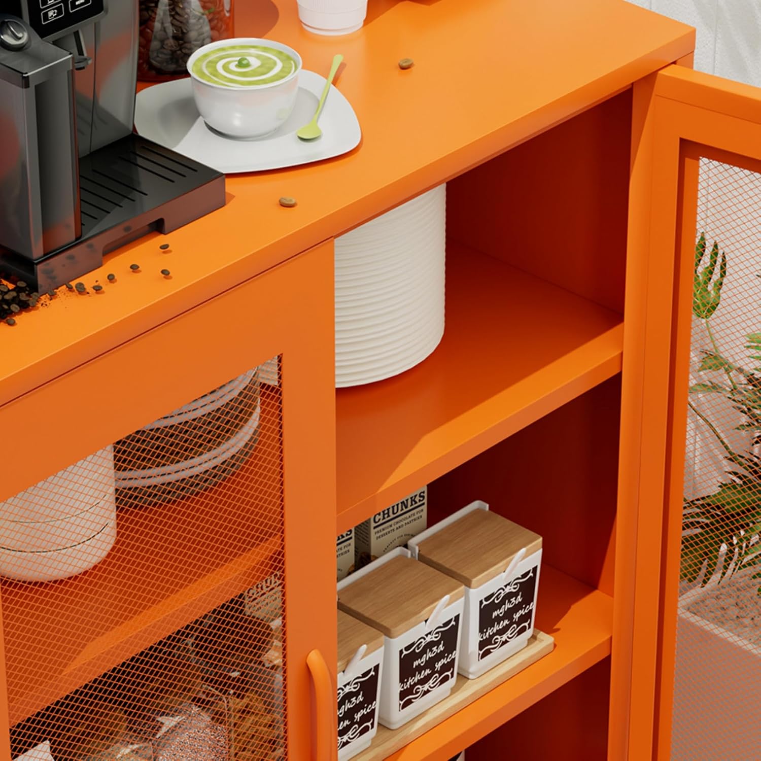 QINPTWUT 40" Industrial Storage Pantry, Kitchen Storage Cabinet with Mesh Door, 2 Adjustable Shelves, Freestanding for Kitchen, Dining Room,Bedroom, Workshop, Office, Garage (Orange, 40")