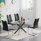 51 Inch Glass Dining Table Set for 4, Rectangular Tempered Glass Kitchen Table with Metal Base, Modern Black Dining Room Table with 4 Leather Dining Chairs for Kitchen Living Room