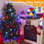 Ollny RGBW Outdoor Lights 20 Bulbs 30FT, Red White Blue String Light for Independence and Memorial Day, Plug in Remote Waterproof Timers Patio Lights for American Holiday Outside Balcony Porch Yard