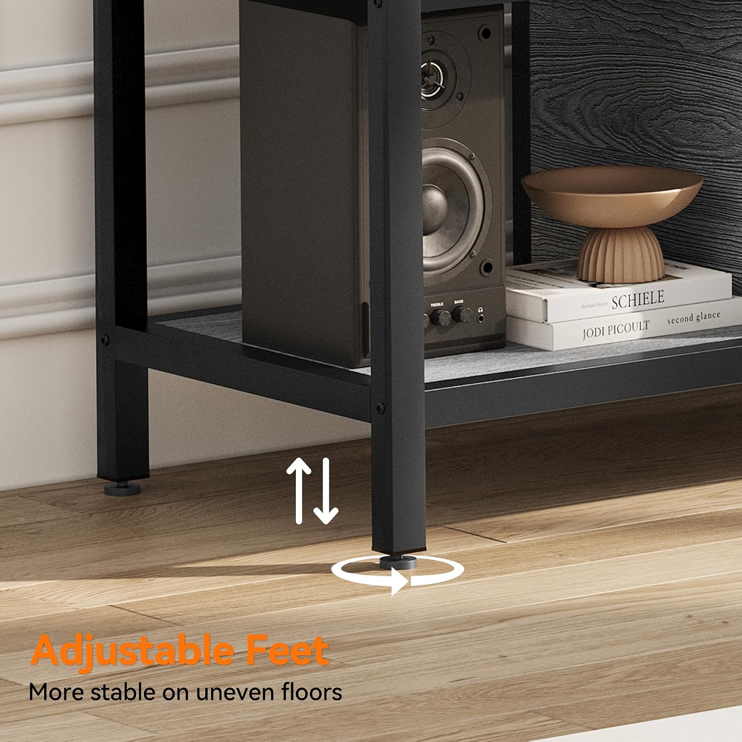 GarveeHome 58 in TV Stand with Storage, Entertainment Center with Adjustable Legs, TV Console up to 65 in, Wooden TV Stand with Open Shelves for Living Room, Bedroom, Light Grey