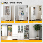 72" Metal Storage Cabinet with 2 Drawer, 2 Adjustable Shelves & Hooks, Utility Kitchen Pantry Cabinet for Home, Living Room, Pantry, Assemble Required (White)