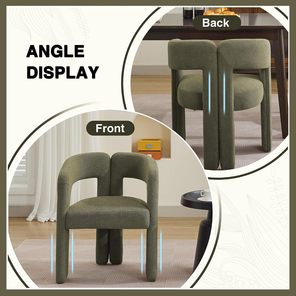 adochr Modern Barrel Dining Chairs Set of 6, Upholstered Linen Dining Room Chair with Wooden Legs, Accent Chairs with Arms, Comfy Side Armchairs for Kitchen/Dining Room/Living Room, Green