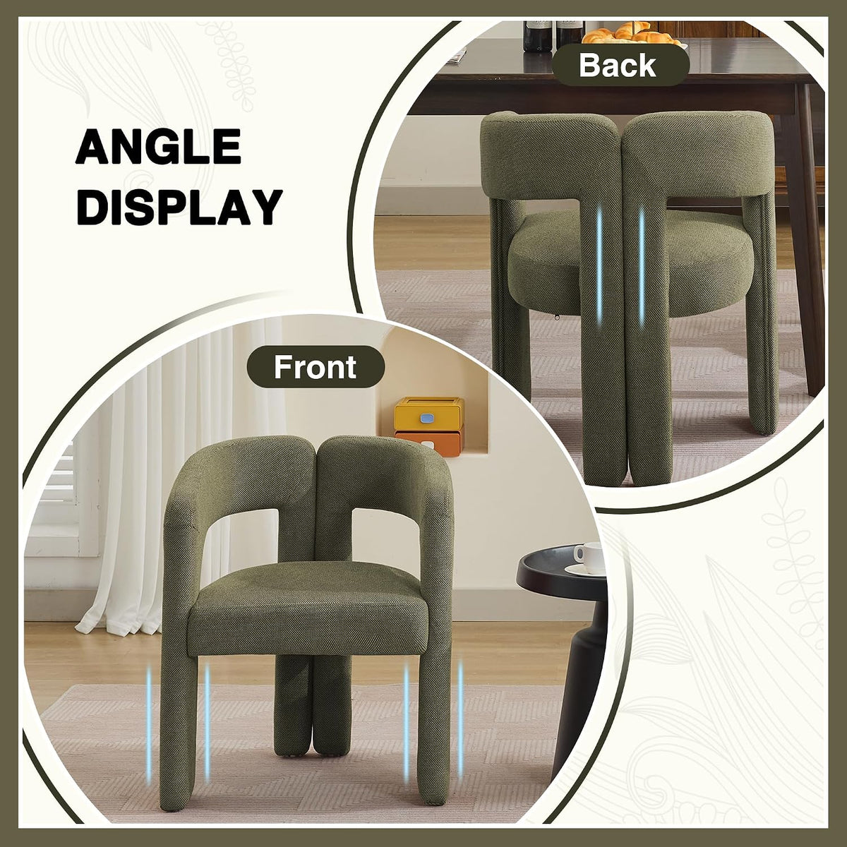 adochr Modern Barrel Dining Chairs Set of 6, Upholstered Linen Dining Room Chair with Wooden Legs, Accent Chairs with Arms, Comfy Side Armchairs for Kitchen/Dining Room/Living Room, Green
