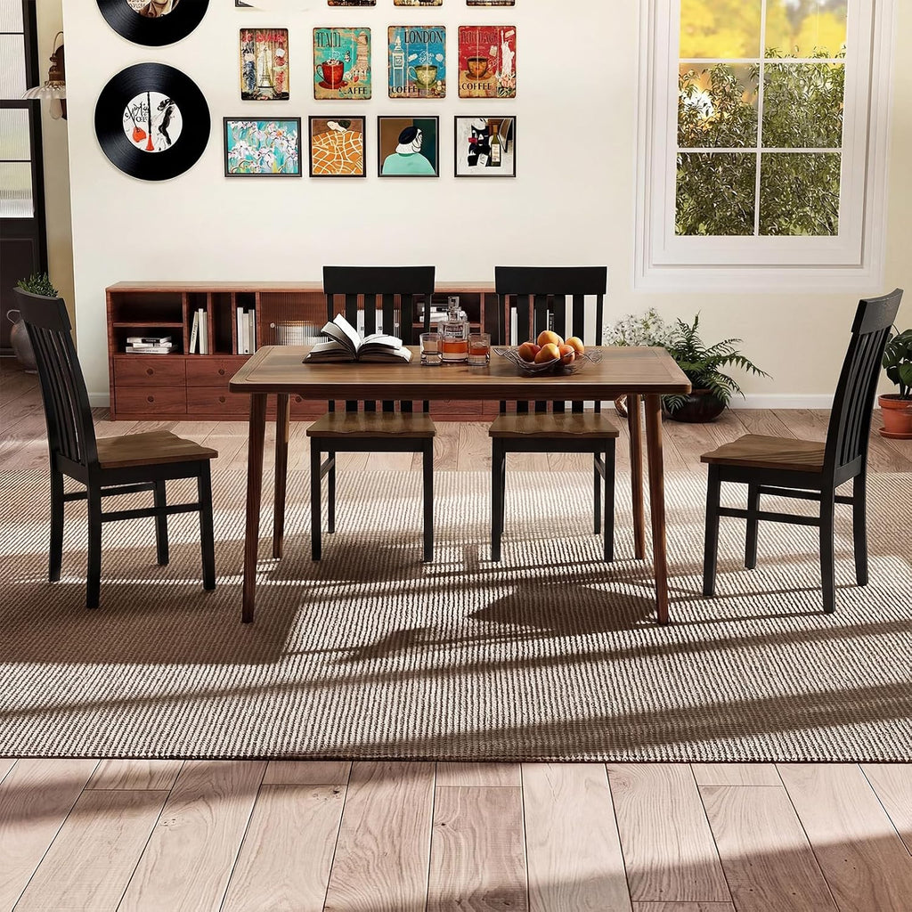 GIANTEX Wooden Dining Chairs Set of 4, Hollowed Backrest & Rubber Wood Seat | Farmhouse Kitchen Chair for Casual Dining, Rustic Wood Side Chairs for Home Living Room Restaurant, Black & Walnut