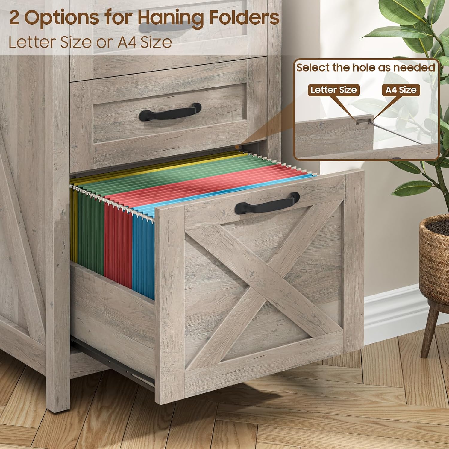 Small Farmhouse File Cabinet with 2 Drawers for Home Office, Rustic Grey | Halitaa Vertical Filing Cabinet Fits Letter and A4 Size, Farmhouse Printer Stand, Under Desk Wooden File Cabinet