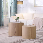 Black Round Nesting Coffee Table Set of 2, Modern Wood Side Table Full Assembly for Small Space Living Room Apartment - Oak