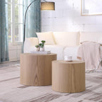 Wood Side Table Round Small Coffee Tables Nesting End Table Set of 2 for Living Room Bedroom Office, No Assembling (Oak/Walnut - Round)