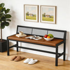 YATINEY Dining Bench, 39.4'' Kitchen Bench with Back, Dining Room Bench with PU Leather Upholstered Seat, Entryway Bench with Metal Legs for Dining Room, Entryway, Living Room, Black and Brown DB01BV