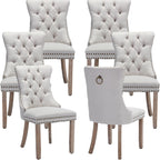 OVENTA Modern Tufted Upholstered Dining Chairs Set of 6, Beige Linen Dining Room Chair with Solid Wood Legs, Sillas de Comedor, Kitchen Chairs (Beige, Linen Set of 6)