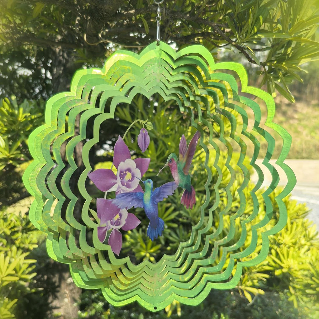 Hummingbird Wind Spinner Outdoor Mental Kinetic Wind Spinner for Garden Décor Hummingbird Gifts for Women/Men Hanging Lawn Ornaments Wind Sculpture with 3D Visual Effect (12''-1pc, Hummingbirds)