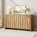 Vabches Fluted Buffet Cabinet with Storage, 3D Ripple Pattern Doors and Curved Edges, Modern Sideboard for Kitchen, Entryway, 4 Doors & Adjustable Shelf, Natural, 57.9" W