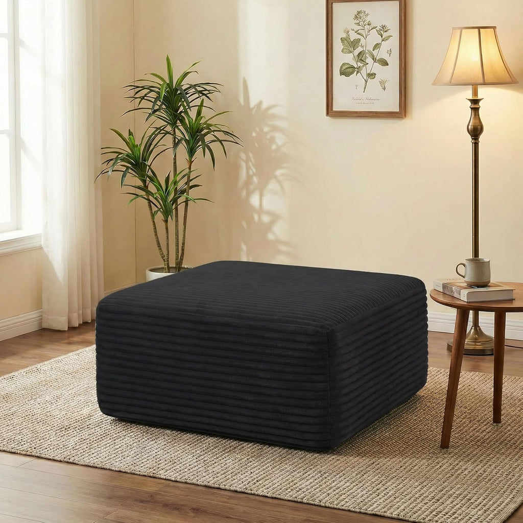 POEM PANDA 37" Modular Sofa Ottoman, Foot Expansion Stool, Black | Plush Corduroy, Deep Seat, High-Density Rebound Foam, Compressed Packaging, No Assembly Required, for Living Rooms & Bedroom