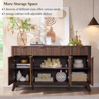 T4TREAM 60 Inch Fluted Buffet Sideboard Cabinet, Dark Walnut | Modern Coffee Bar Storage Cabinet With 3 Drawers & 4 Doors, for Dining Room, Living Room, Hallway, Adjustable shelves
