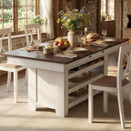 Garvee Counter Height Dining Table with 2 Drawers, 36" Farmhouse Wooden Large Bar Kitchen Table with Wine Rack & 3 Shelves, Rectangular, Thick Frame for Kitchen, Bar & Entertaining, Retro White Brow