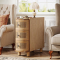 Tribesigns 3-Drawer Rattan End Table, Sofa Side Table with Vintage Embossed Handles, Slim Nightstand for Living Room, Bedroom, FiniMDF, No Assembly (1, Oak)