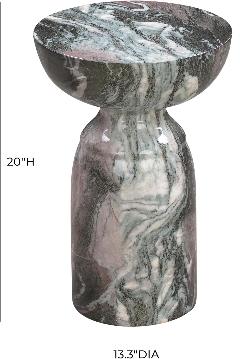 First of a Kind Grey Concrete Side Table with Marble Print Finish - Durable Accent Table, Fully Assembled - for Indoor/Outdoor Use - 13.3" W x 13.3" D x 20" H
