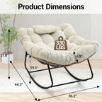 Outdoor Rocking Chair, Oversized Papasan Rocker w/Thick Cushion & Pillow, Indoor Wicker Egg Chairs for Patio Porch Balcony Deck Garden Poolside, Beige