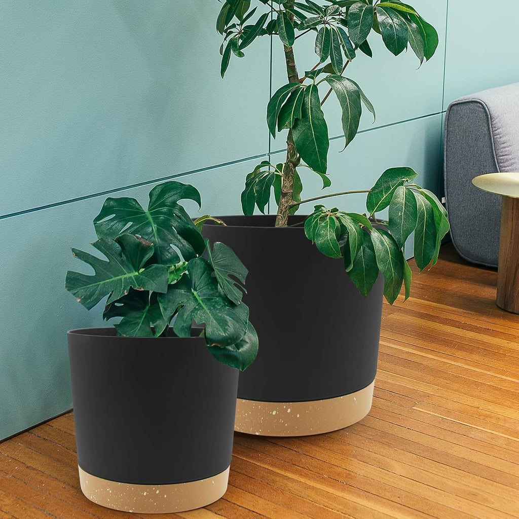 QCQHDU 12 inch Plant Pot, 2 Pack Planters for Indoor Plants with Drainage Holes & Saucer, Outdoor Flower Pots Home Garden Modern Decor