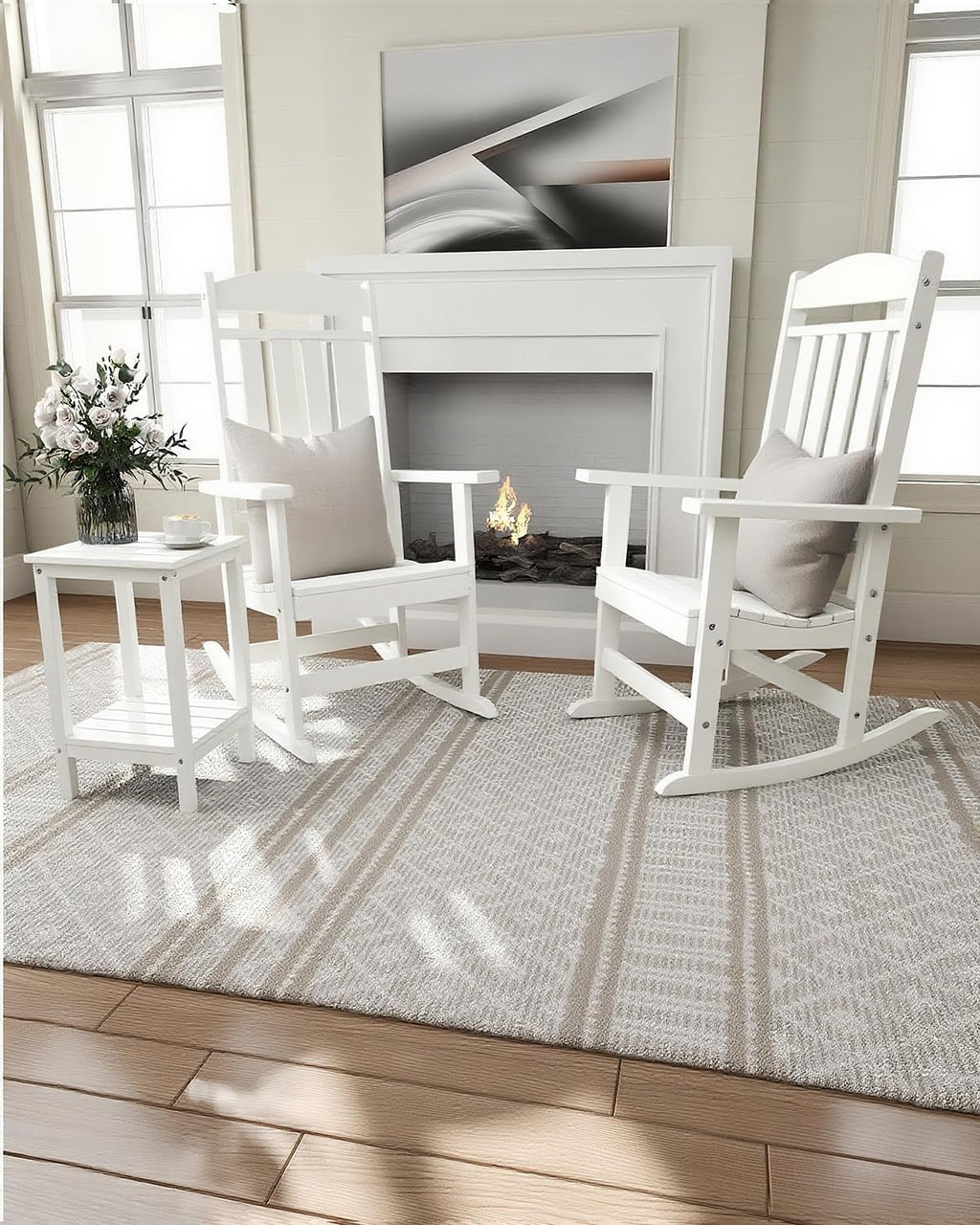 NAVINE Outdoor Rocking Chairs Set of 2, Oversized High Back Patio Rocking Chairs, All Weather Porch Rocking Chairs for Outside. White