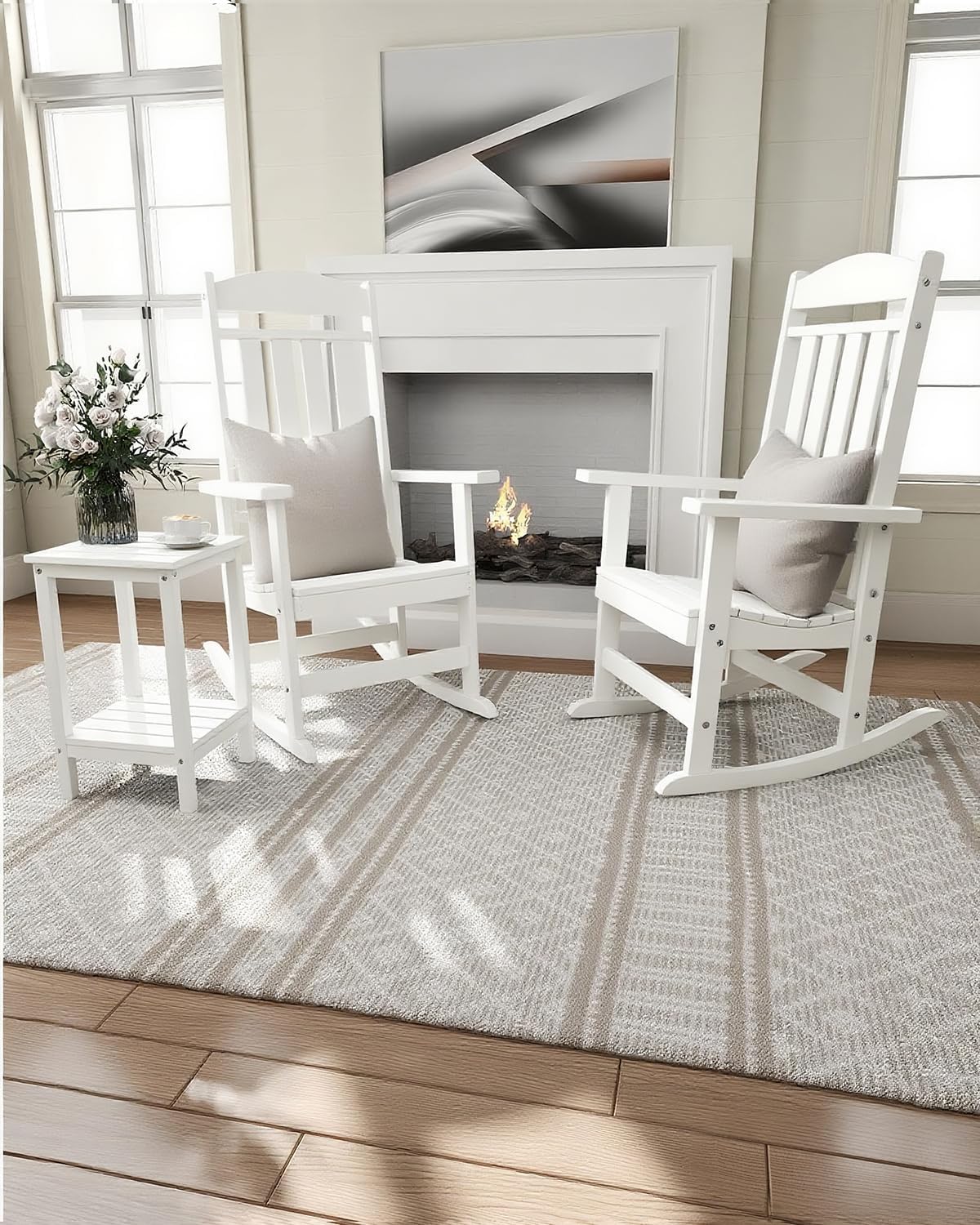 NAVINE Outdoor Rocking Chairs Set of 2, Oversized High Back Patio Rocking Chairs, All Weather Porch Rocking Chairs for Outside. White
