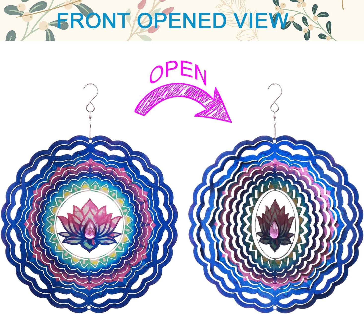 SPRING SONG Mandala Lotus Kinetic Wind Spinner for Yard and Garden Stainless Steel Spinner Indoor and Outdoor Hanging Decor Crafts Ornaments Kinetic Art Spinner Hanging Wind Spinners Decor Gifts