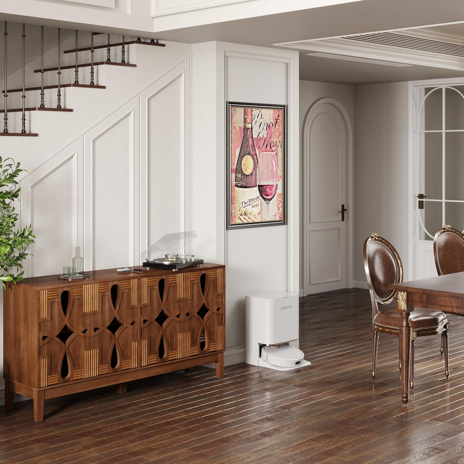 LKTART 60" Mid Century Modern Sideboard Buffet with Hollow Carved Doors and Outlet Holes,Vintage Accent Cabinet Credenzas Storage Cabinet Walnut