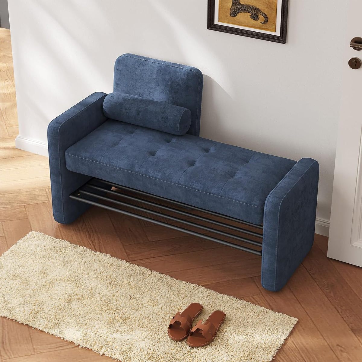 40.94" Entryway Shoe Rack with Cushion Padded Seat, 2-Tier Shoe Bench with Backrest & Armrest, Stable Shoes Organizer for Living Room, Bedroom, Entry, Hallway