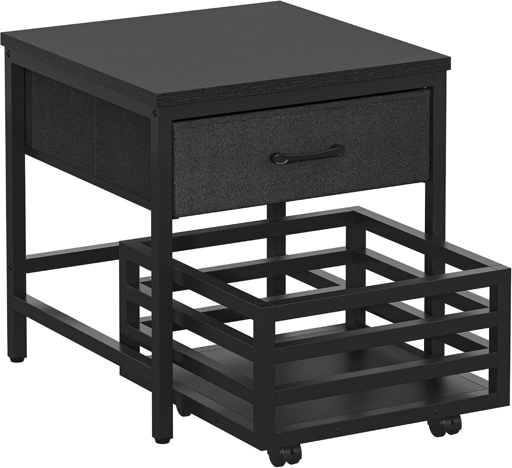 Saudism Mini Fridge Stand with Movable Storage Basket | Mini Fridge Cabinet with Storage Drawer,Sturdy Metal Frame,Great for Dorm Home Office, Full Black