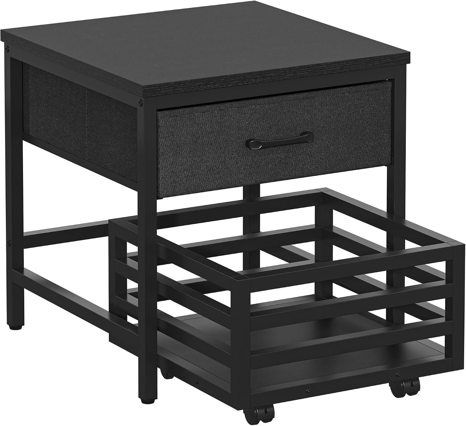 Saudism Mini Fridge Stand with Movable Storage Basket | Mini Fridge Cabinet with Storage Drawer,Sturdy Metal Frame,Great for Dorm Home Office, Full Black