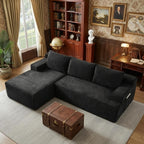 96" Corduroy Sectional Sofa Couches for Living Room - L Shaped Compressed Cloud Couch with Left Facing Chaise Lounge and Side Pockets