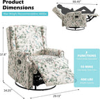 Swivel Glider Floral Recliner Chair, High Back Swivel Rocker Fabric Wingback Chair for Living Room, Rivet Trim Upholstered Armchair Manual Sofa Seating - Rococo Green