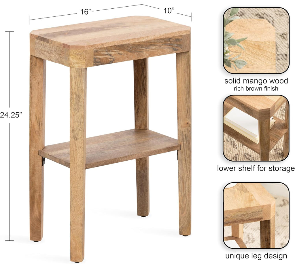 Kate and Laurel Talcott Modern Narrow Rectangle Wood Side Table, 16 x 10 x 25, Natural Wood, Transitional Decorative Slim Two-Tier End Table for Use as a Bedroom Nightstand or Living Room Accent