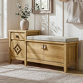 Entryway Bench with Storage, 3 in 1 Storage Bench with 1 Drawer and 2 Cubbies, 44" Rustic Wooden Seat with Cushion for Living Room, Bedroom, Entry Hall (Natural)