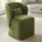 KISLOT Upholstered Dining Chairs with Wheels, Easy Assembly Stain Resistant Fabric Modern Barrel Armchair with Lumbar Cushion, Dining Room Chairs for Kitchen Living Room Bedroom, Green, Set of 4
