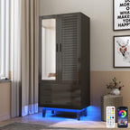 Hlivelood 2 Door Armoire Wardrobe Closet Cabinet with Mirror, Drawers and LED Lights, Multi-Tier Shelves, Hanging Rod & 2 Louver Doors, Large Capacity Storage Wardrobe Armoire for Bedroom, Black