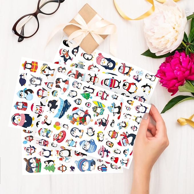 Cute Penguin Stickers 720 Counts Waterproof Cartoon Penguin Animal Decal Sticker Party Gifts Goodie Bags Decor Reward Birthday Party Favors Water Bottle Laptop Adhesive Sticker Invitation Decor