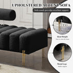 53.2" Width Ottoman Bench, Teddy Upholstered Accent Sofa with Metal Legs, Comfy Love Seat Couches with Adjustable Backrest, End of Bed Bench for Bedroom, Entryway (Black)