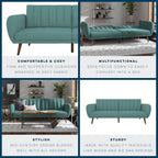 Novogratz Brittany 82 Inch Futon Sofa Bed in Faux Leather, Upholstered Couch Sleeper with Tufted Back, Mid-Century Modern Design, Teal
