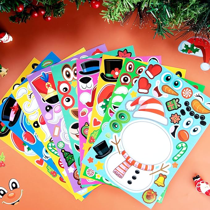 JOYIN 24 Pcs Christmas Make-a-face Stickers, Make Your Own Characters Mix and Match Sticker Sheets with Santa Claus, Snowman, Reindeer, Elf for Kids Party Favors, Holiday Presents, Class Activities