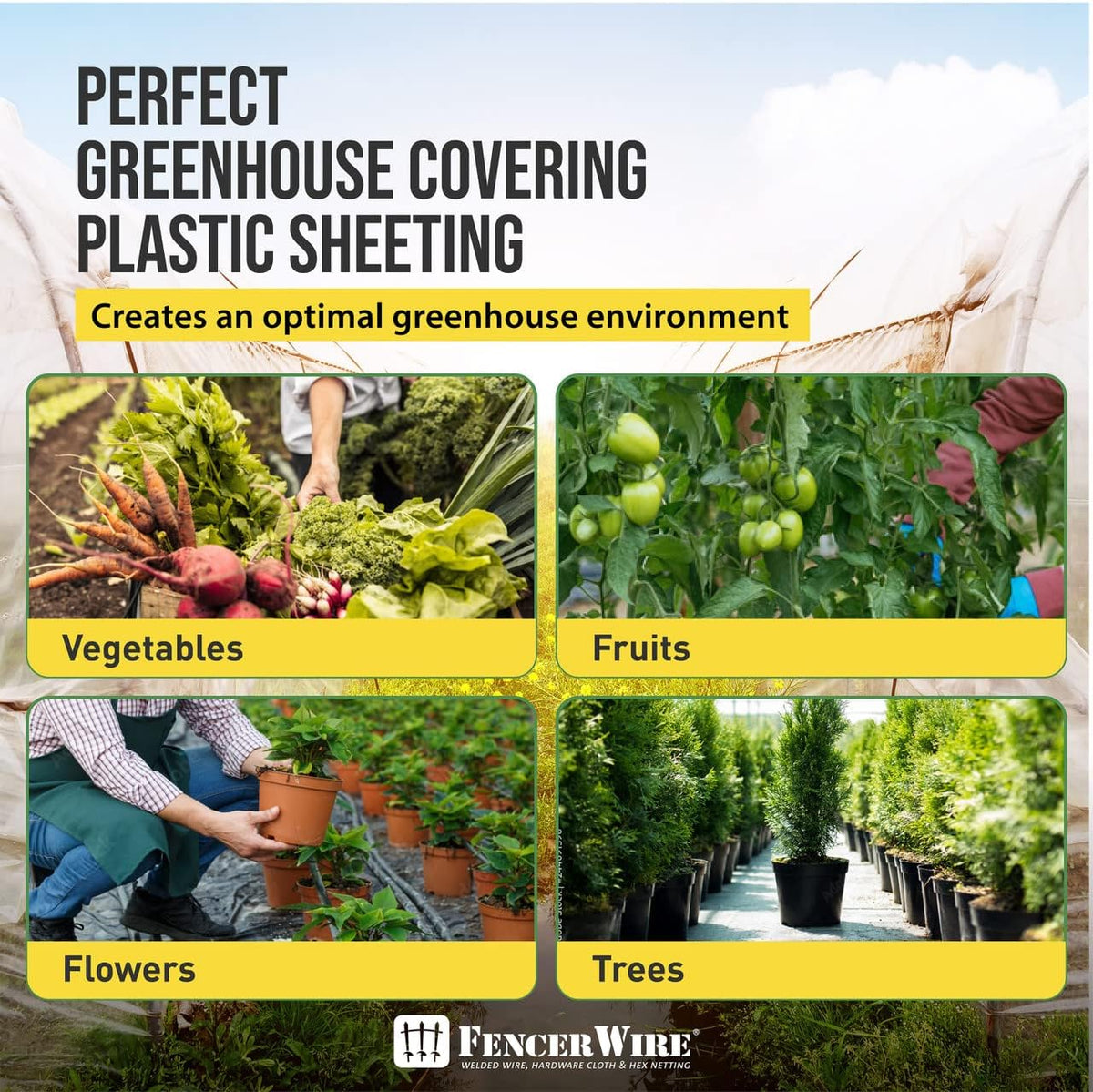 CAPHAUS 6 mil Clear Greenhouse Plastic Sheeting, 4-Year UV Resistant Polyethylene Film, Hoop House Cover for Horticulture, Gardening, Farming and Agriculture, 90% Light Transmittance, 16’ x 28’