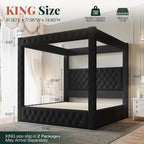 Jocisland King Canopy Bed Frame Velvet Upholstered Headboard, Black