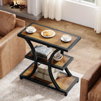 Tribesigns End Table with Storage, 3-Tier Side Table with Geometric Metal Design, Industrial Nightstand for Small Spaces, Living Room, Bedroom, Study Room (Rustic Brown)