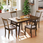 Giantex Dining Chairs Set of 4, Fabric Upholstered Armless Kitchen Chairs w/Hollowed Backrest, Padded Seat, Rubber Wood Frame, Farmhouse Side Chairs for Living Room Restaurant, Rustic Brown