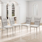 Modern Dining Chairs Set of 4, Light Grey Velvet Woven Kitchen Chair with Silver Metal Legs, Upholstered Cushion & High Back Design, Mid-Century Dining Chairs for Kitchen, Living Room
