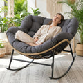 NICESOUL Outdoor Papasan Rocking Chair with Cushion, All-Weather Patio Egg Rocker, Oversized Rattan Glider for Reading & Relaxing, Large Comfy Recliner Lounge Chairs for Balcony Garden Backyard, Grey