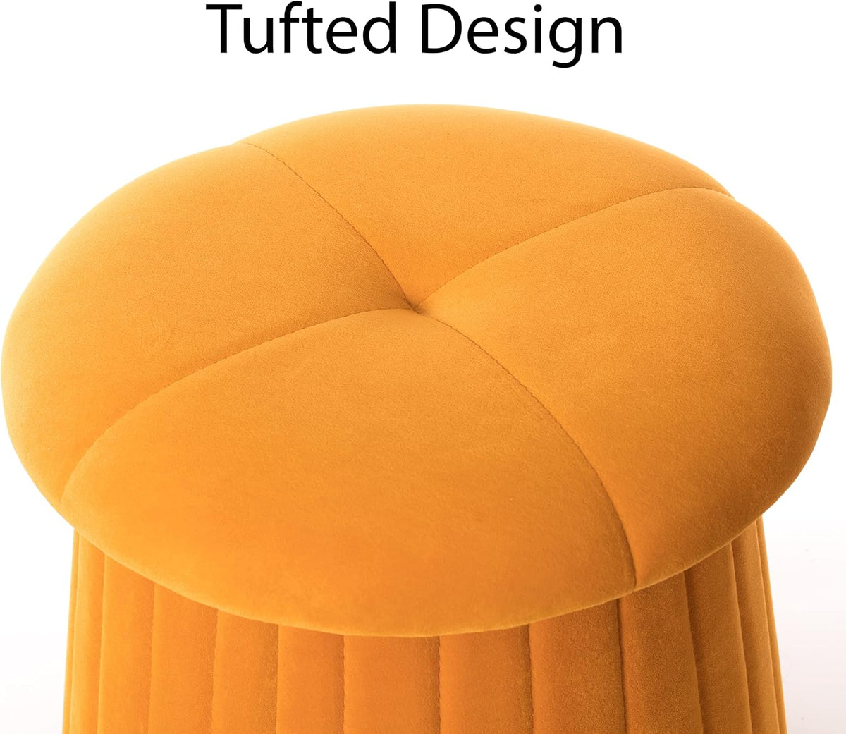Fabulaxe Modern Tufted Velvet Mushroom Shape Storage Ottoman Storage Stool Trunk, Mustard Yellow