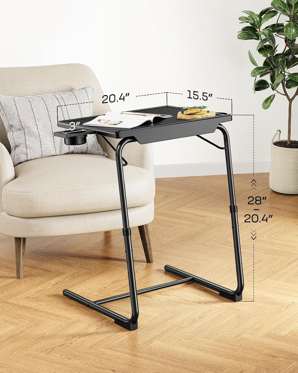 LORYERGO TV Tray - TV Table for Eating, Folding Table Trays with 6 Height & 3 Tilt Angle, TV Tray Table with Cup Holder, Dinner Tray for Eating or Working on Couch, Bed, Living Room, Home & Office